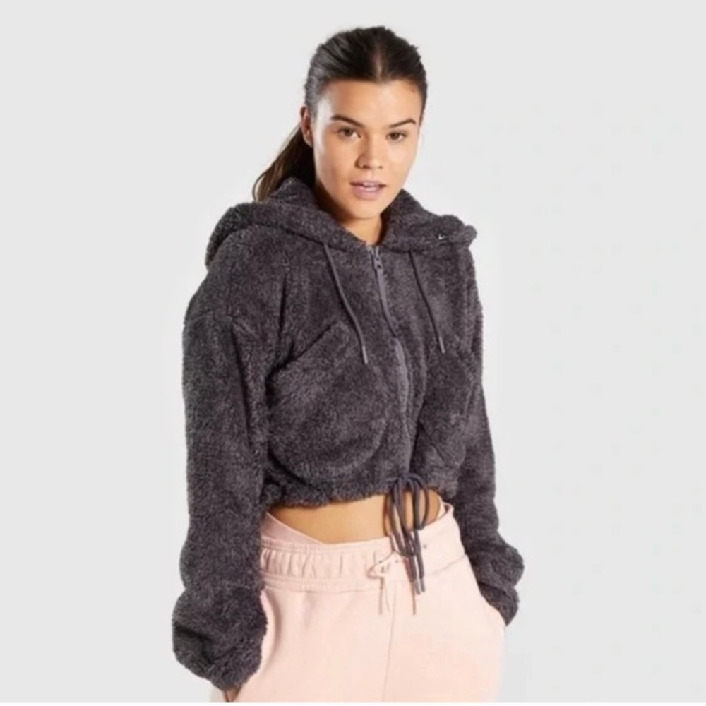 Gymshark Cozy Drawstring Zip Up Fuzzy Hoodie (Cro… - image 1